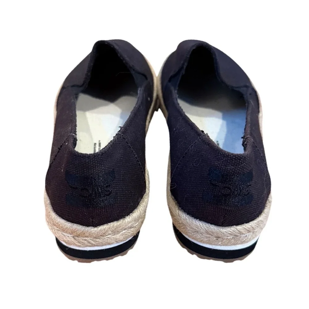 TOMS Women Alpargata Rope Platform Espadrille Black Canvas Slip On Shoes 6.5 EUC